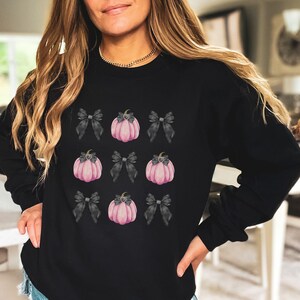 Coquette Halloween Sweatshirt Pumpkin Halloween Shirt Coquette Bow Shirt Trendy Halloween Shirts Black Bow Sweater Halloween Party Sweater