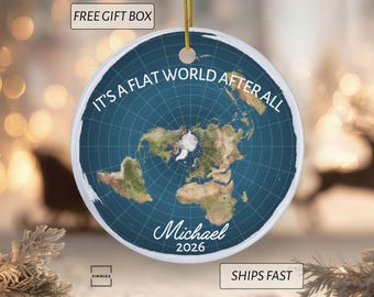 Personalized Flat Earth Christmas Ornament Custom Flat Earth Gifts Keepsake For Flat Earther Flat Earth Map Ornament