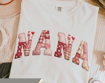 Chemise faux patchwork Nana Comfort Colors Saint Valentin Grand-mère Tshirt Cadeau pour coeur mignon Nana Mimi Love Vêtements