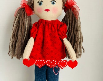 Handmade cloth Valentines Doll, heirloom doll, one of a kind doll, rag doll, collectable doll, Child’s play,plush doll,