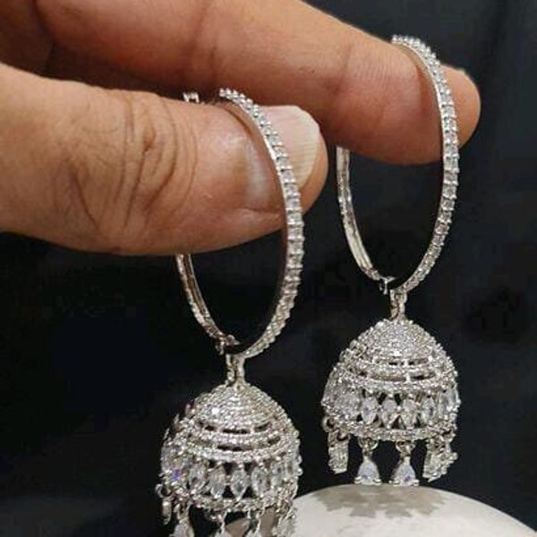 American Diamond Jhumka Bali Hoop Jhumki Diamond Jhumka India Earring Bali Jhumka Cubic Zirconia Punjabi Jewelry Pakistani Jewelry CZ Jhumka