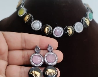 Beautiful Premium Quality Choker With Monalisa Stone , Chini Pearls / Free Assured Gift With Every Order/ Free Shipping