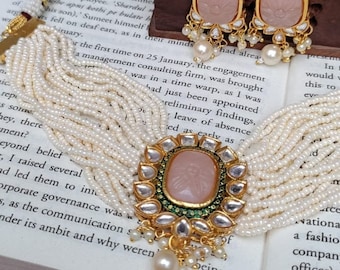 Indian Jaipuri Jewlery Set Pink Jewelry Choker Set Gift Ethnic Wear Jewel