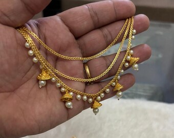 Ear Chain/ Sahare/Pearl kaan chain/ Earing support chain/Indian Jewelry/ Pakistani Jewelry/Bahubali Kaan Chain Kaan sahara /hair accessories