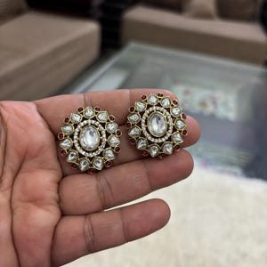Polki Studs with Plating Polki Earrings Polki Stud Earrings, Studs Earrings in India, Natural Polki Gold Studs Earrings Wedding Gift For Her