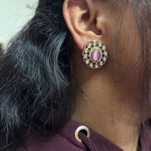 Polki Studs with Plating Polki Earrings Polki Stud Earrings, Studs Earrings in India, Natural Polki Gold Studs Earrings Wedding Gift For Her