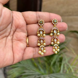 Kundan Earrings, Pearl Polki Chaandbali, Pakistani Bridal Jewelry