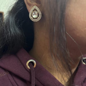 Polki Studs with Plating Polki Earrings Polki Stud Earrings, Studs Earrings in India, Golden Polki Gold Studs Earrings Wedding Gift For Her