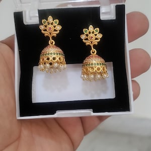 キュービックジルコニアのジュムキイヤリング：ローズゴールドのインド・バリジュエリー