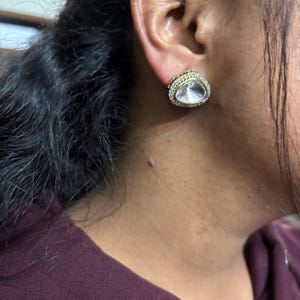 Polki Studs with Plating Polki Earrings Polki Stud Earrings, Studs Earrings in India, Natural Polki Gold Studs Earrings Wedding Gift For Her