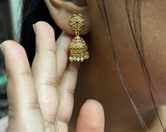 American Diamond Bali Jhumki Diamond Jhumka India Zumki Bali Jhumka Cubic Zirconia Punjabi Jewelry Pakistani Jewelry CZ Jhumka Jhumki Golden