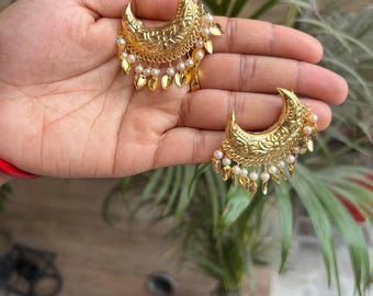 Kundan Jadau Hairpin: Gold Indisches Haarschmuck mit Perlen Punjabi Hochzeitsschmuck