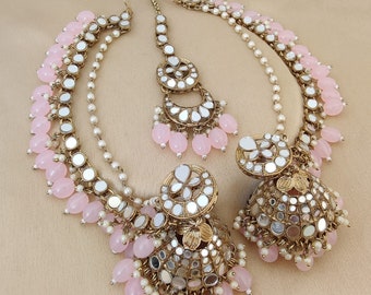 sahare With Earring And Tikka /Gold kundan pearl Chain/Pearl kaan chain/Earring support chain/Indian Jewelry/Pakistani Jewellery/jhumkachain