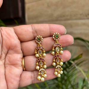 Cubic Zirconia Jhumka Earrings, Golden Indian Earrings