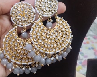Madhuri Dixit Kundan Indian Golden Earrings  / Bollywood Gold Indian Earrings/ Green Black Earring /Big Earring For Indian Pakistani Wedding