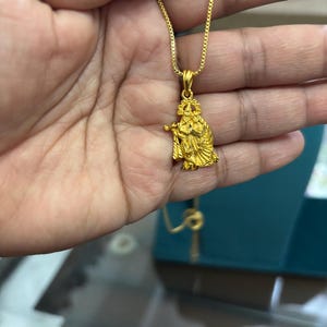 Gold Plated Radha Krishna Pendant: Indian Hindu Idol Necklace