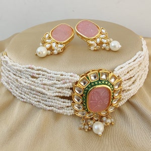 Sabysachi Inspired Designer kundan Set, Kundan Choker, Kundan Bridal Choker Set, Wedding Bridal Choker , Choker for women , Pink Choker