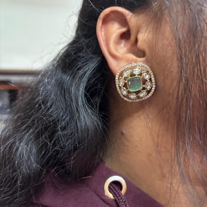 Polki Studs with Plating Polki Earrings Polki Stud Earrings, Studs Earrings in India, Natural Polki Gold Studs Earrings Wedding Gift For Her