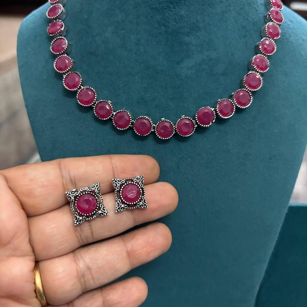 Oxidized Silver Choker Set: Indian Pakistani Bridal Jewelry