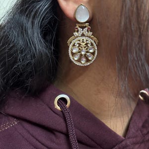 Polki Studs with Plating Polki Earrings Polki Stud Earrings, Studs Earrings in India, Natural Polki Gold Studs Earrings Wedding Gift For Her
