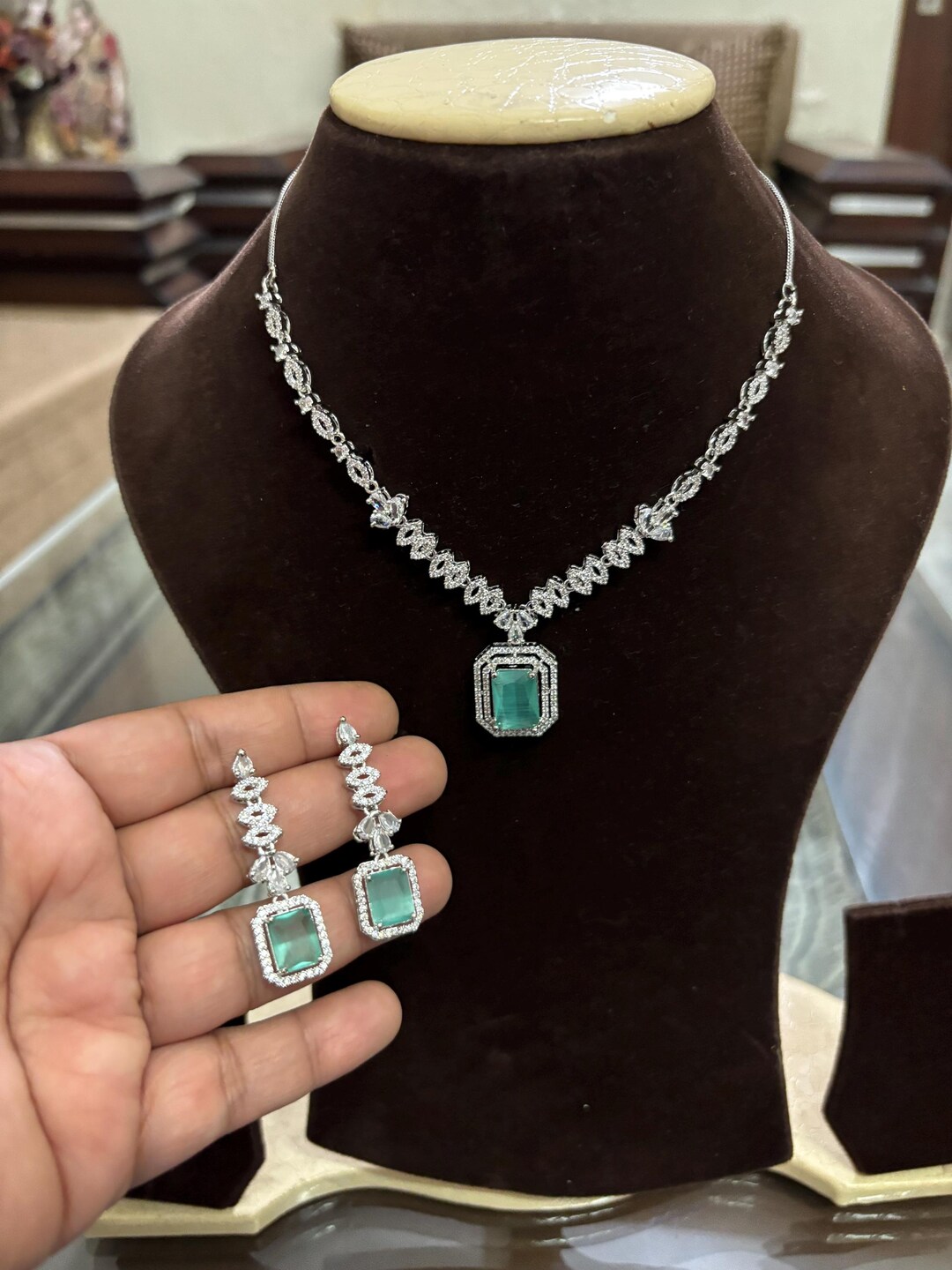 Silver Plated Faux Diamond Necklace Set - CZSET425