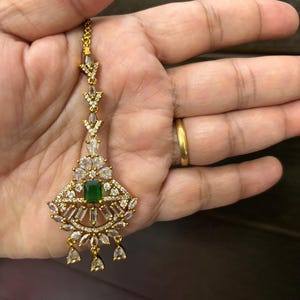 Beautiful Premium Quality Indian Maangtikka For Wedding Pakistani Tikka Pakistani Green Diamond Tikka for Wedding For Women With Free Gift