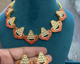 Conjunto de collar gargantilla Kundan con perlas, joyería nupcial india con pendientes.
