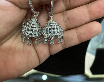 American Diamond Bali Jhumki Diamond Jhumka India Earring Bali Jhumka Cubic Zirconia Punjabi Jewelry Pakistani Jewelry CZ Jhumka