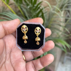 Dailywear Gold Jhumki Earrings: Cubic Zirconia Indian Bali Drop Earrings