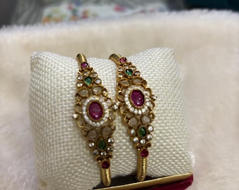 Gold Plated Kundan Bangle Set, Indian Bridal Jewelry