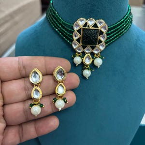 Jewellery Bollywood Wedding Bridal Choker Wedding Jewellery Choker Gift for Women Green Pakistani Earrings Jewelry India Necklace Choker