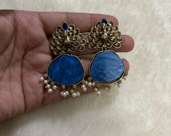 Blauwe Chandbali-oorbellen, Indiase Pakistaanse sieraden