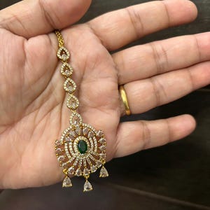 Beautiful Premium Quality Indian Maangtikka For Wedding Pakistani Tikka Pakistani Green Diamond Tikka for Wedding For Women With Free Gift