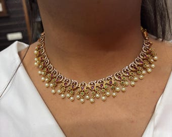 Kundan Choker Set: Indian Bridal Jewelry with Monalisa Stone Earrings