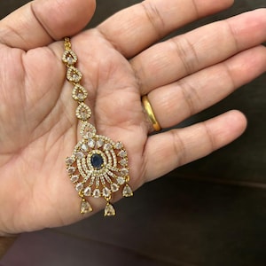 Beautiful Premium Quality Indian Maangtikka For Wedding Pakistani Tikka Pakistani Blue Diamond Tikka for Wedding For Women With Free Gift