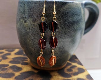 Handmade Coffee Bean Dangle Earrings – Java Roast Shades