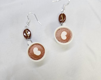 Heart Latte Coffee Mug Earrings - Handmade Coffee Bean Jewelry