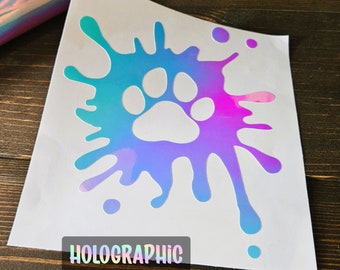 Holographic Paw Print Splatter Decal, Car Bumper Sticker