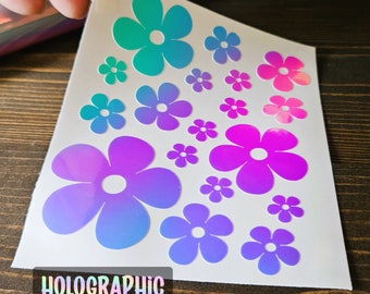 Holographic Flower Sticker Pack, Vinyl Decals for Car, Laptop, Window
