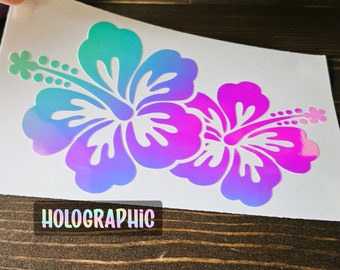 Holographic Hibiscus Flower Car Decal, Hawaiian Stickers