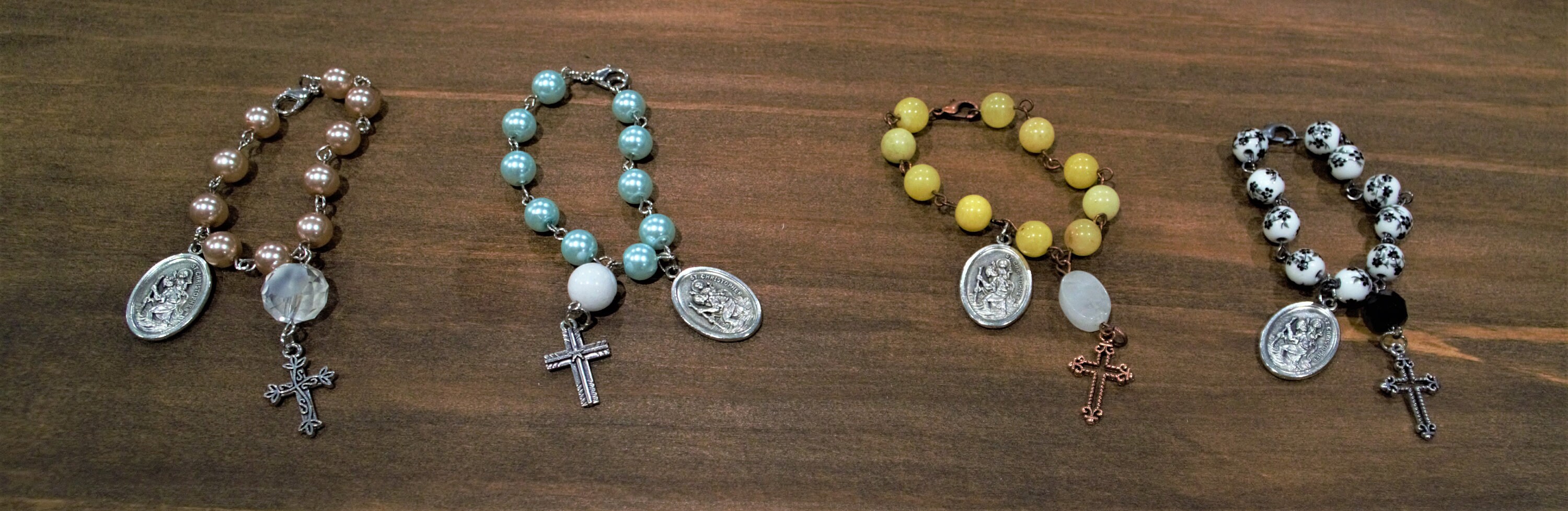 Rosary Car Rearview Mirror Charm - Blessing Bead Pendant With Cross, Lake Blue Glass & Alloy Decor - View #11