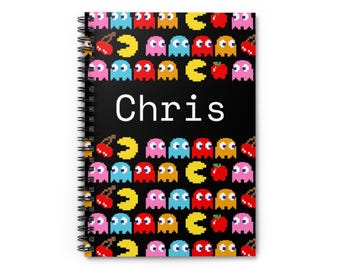 Retro Gamer Notebook, Personalized Gamer Spiral Notebook,  Custom Name Journal for Gamer, Unique Nostalgic Stationery, Cool Note Taking Gift