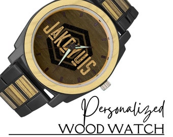 Personalized Name Wooden Watch by NLightened Bear • Custom analog Watch • Perfect Gift for Him, Men's Wristwatch