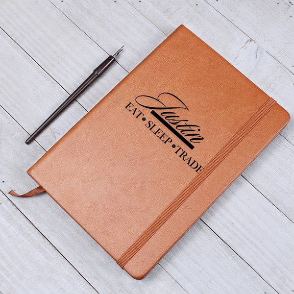 Personalized Eat Sleep Trade Leather Journal | Custom Trading Enthusiast Notebook | Unique Leather-Bound Journal for Recording Trades