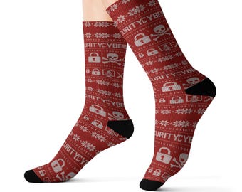 Cybersecurity Socks | Red Holiday Tech Fair Isle Sublimation Socks