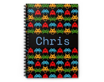 Personalized Gamer Spiral Notebook - Custom Name Journal, Customizable Gift, Nostalgic Notebook, Unique Stationery, Note Taking Book