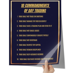 Day Trader Poster, Motivational Investor Stock Market Art, Financial Office Decor, 10 Commandments of Trading Wall Art, Forex & Crypto Gift