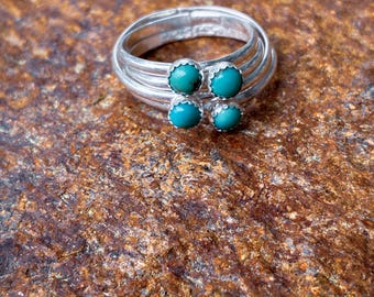 Single Kingman Turquoise Stacking Ring | Sterling Silver Fine Silver Bezel | Dainty Minimalist Ring | Sizes 6.25–9.75 | Boho Stacker|