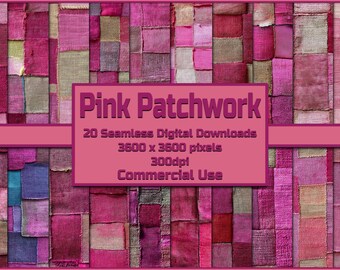 Pink Patchwork Seamless Pattern Digital Download Tile Background Printable Wallpaper Commercial Use Clipart Fabric Texture Digital Paper