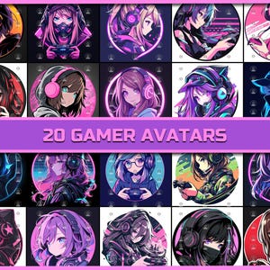 Cyberpunk Gamer Girl 20 Download digital Anime Gaming Profile Logos, Avatares de eSports de alta resolução para streamers Twitch YouTube TikTok Instagram